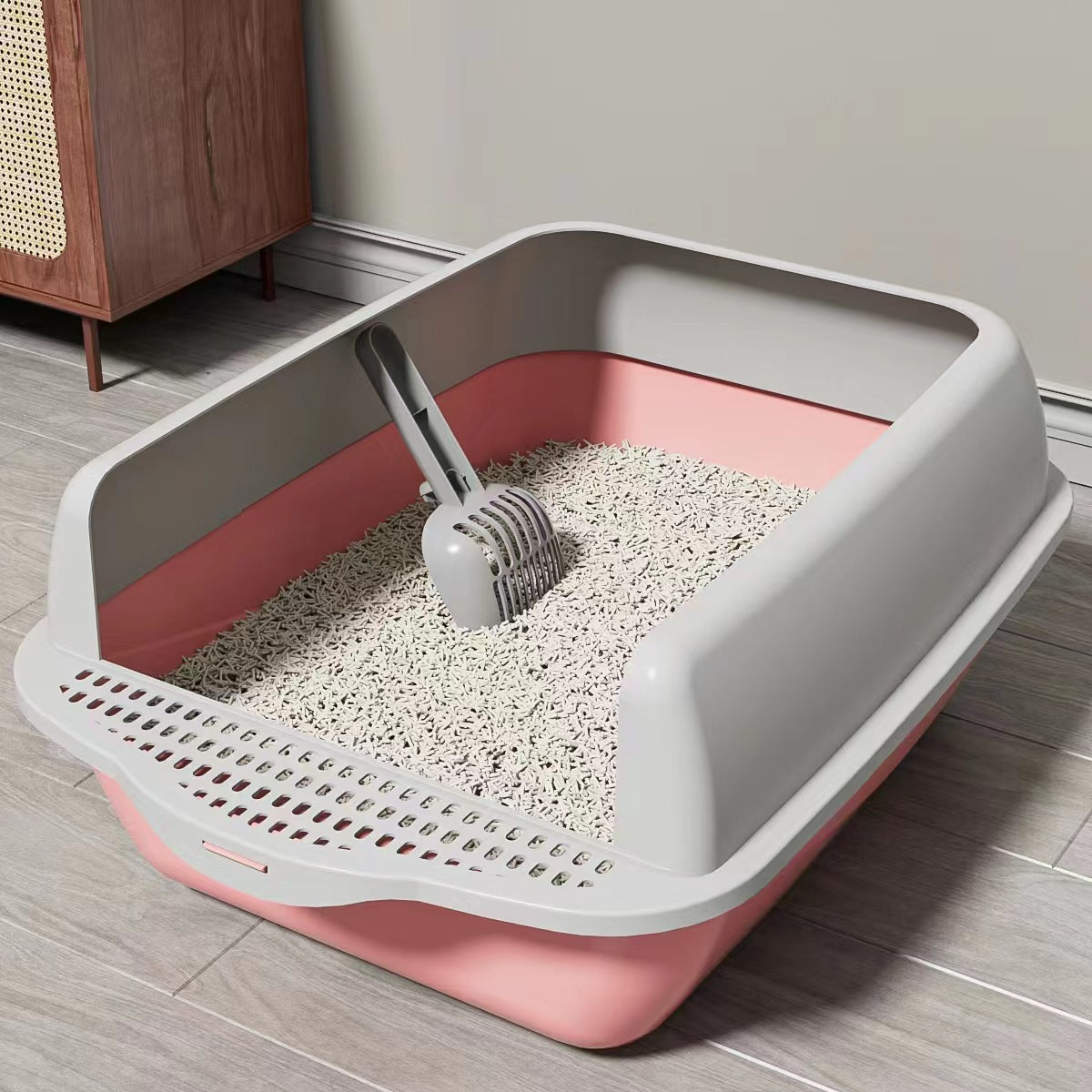 Large Semi-Enclosed Cat Litter Box with Removable Parts
