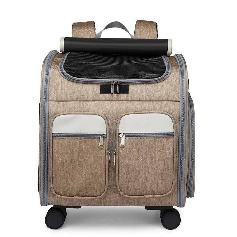 Large Capacity Foldable Pet Trolley Backpack with Wheels