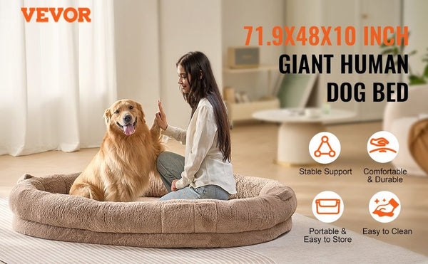 Large Human Dog Bed with Washable Faux Rabbit Fur