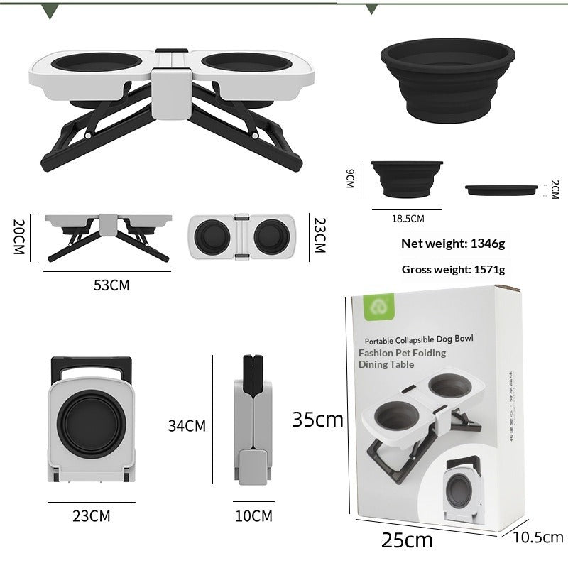 Silicone Folding Double Dog Bowl - Adjustable Feeder